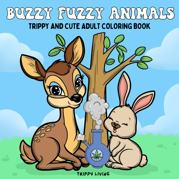 Buzzy Fuzzy Animals - Trippy and Cute Adult Coloring Book by Trippy Living, Front Cover